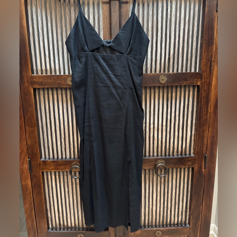 EUC Zara Black Slip Dress with Spaghetti Straps and V-Neck - L